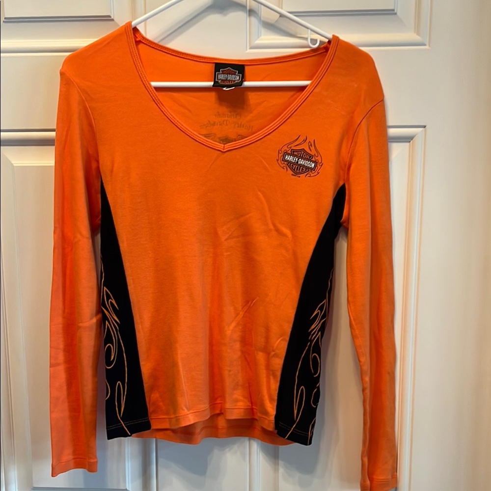 Harley-Davidson Orange Long Sleeve Fitted Tee